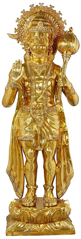 Brass Super Large Blessing Hanuman Sculpture (Height:77 Inches)