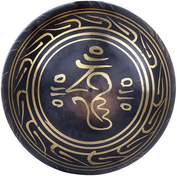 Brass Tibetan Buddhist OM Singing Bowl (Height: 7 inches) Study Setting