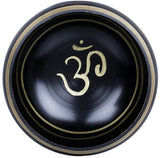 Top view of 6 in brass singing bowl with gold OM symbol