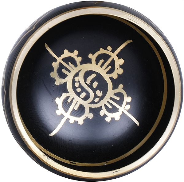 Brass Ashtamangala Singing Bowl (Height:5.5 cm) Study Setting