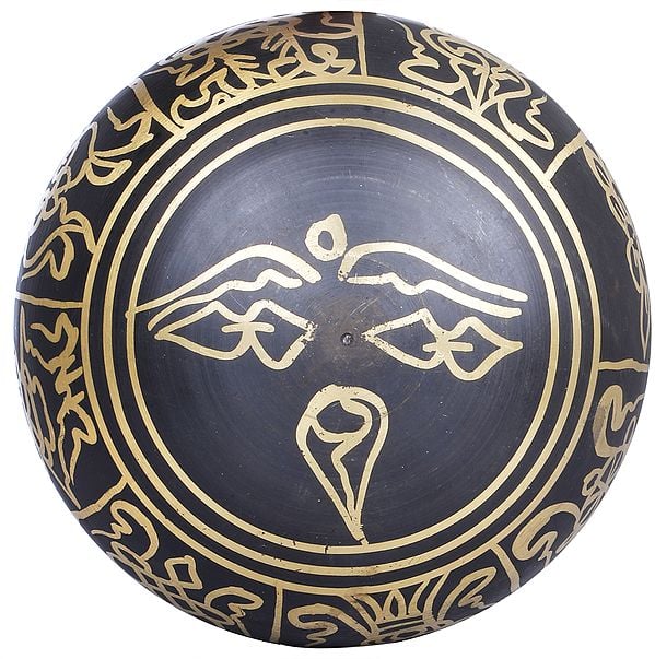 Brass Golden Black Ashtamangala Singing Bowl (Height:6 cm) Study Setting
