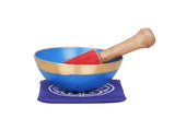 Blue brass yoni singing bowl with wooden striker and red felt pad