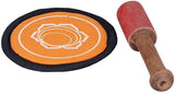 Tibetan singing bowl base cushion with lotus design and wooden mallet, 4 cm