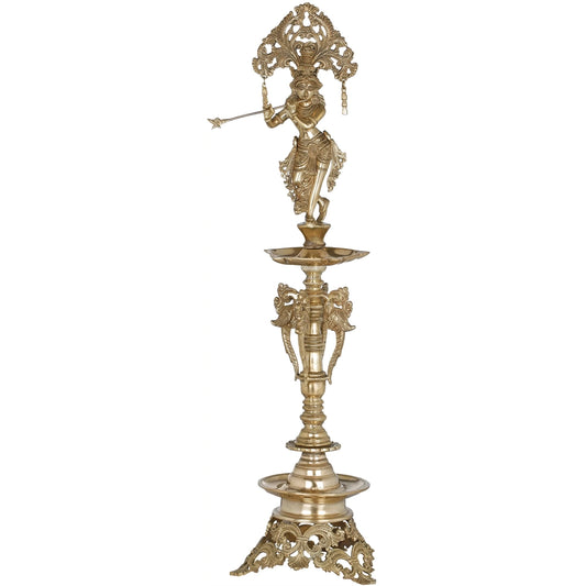 Brass Beautiful Large Krishna Diya Lamp (Height: 28 inches)
