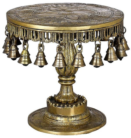 Brass Ritual Chowki with Bells (Height:26.5 Inches)