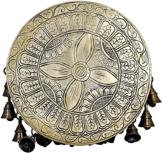 Brass Ritual Chowki with Bells (Height:26.5 Inches)