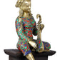 Handmade Devi Saraswati Seated on Wooden Pedestal in Brass 14 inches