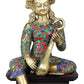 Handmade Devi Saraswati Seated on Wooden Pedestal in Brass 14 inches