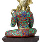 Handmade Devi Saraswati Seated on Wooden Pedestal in Brass 14 inches