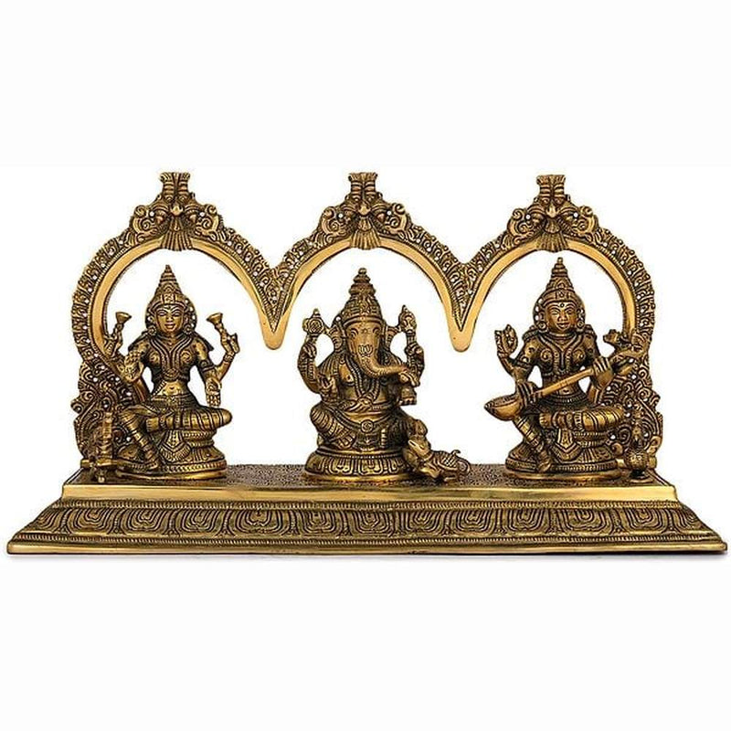 Brass Lakshmi Maa Ganesha, and Saraswati Maa with frame (Height: 8 inches)