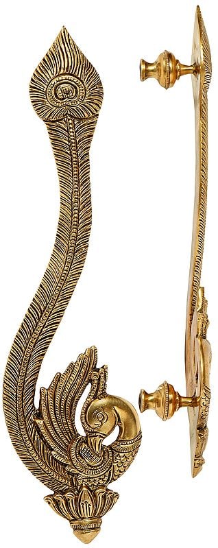 Brass Designer Peacock Door Handles (Height:13 Inches) Entryway Setting