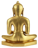 Brass Jain Tirthankara statue, rear view showing back detail and seated legs on base