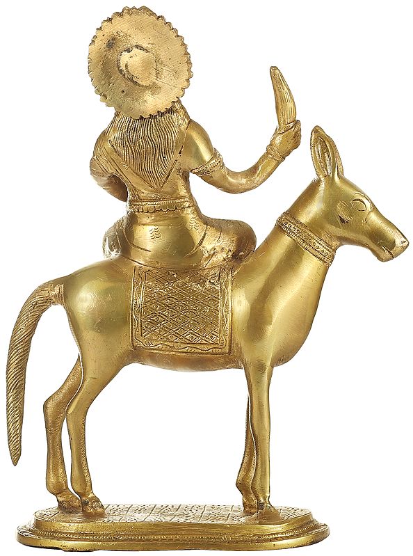 Brass Shitala Mata Seated on a Donkey Idol (Height :12 Inches)