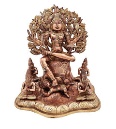 18-inch brass Dakshinamurti Shiva statue, seated figure with ornate halo