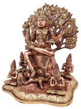 Brass Dakshinamurti Shiva statue, seated meditation pose with four small figures