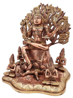 Brass Dakshinamurti Shiva statue, seated meditation pose with four small figures