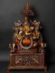 AONA Brass Superfine Large King Ganesha with Gaja Lakshmi Carved in Pedestal Sculpture 