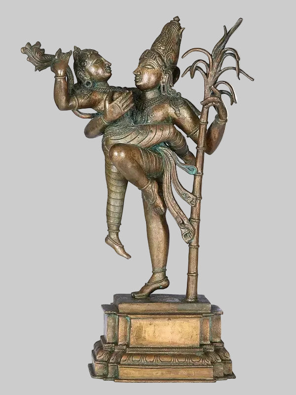 Handmade Bronze Panchaloha Statue of Devi Rati and Kamadeva | Traditional Lost-Wax Casting from Swamimalai (Height: 18 Inches) Entryway Setting