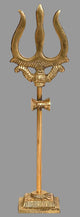 Brass small trishul with three curved prongs and square base stand