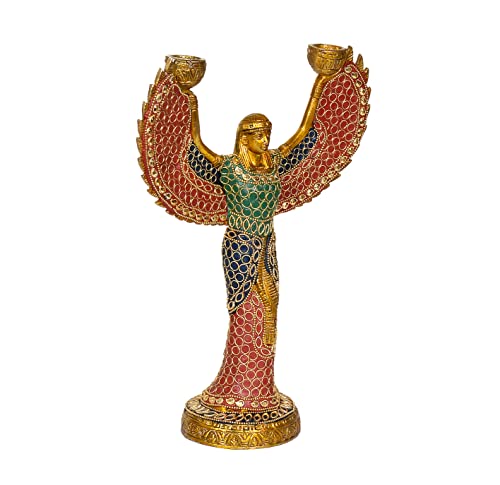 Brass Egyptian Goddess ISIS with Candle Holder (12 inch) Study Setting