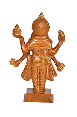 Golden brass Dhanvantri idol back view, urn and arm details on square base