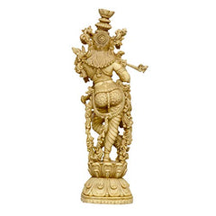 Krishna resin statue, rear view with ornate crown and draped jewelry