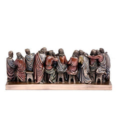 Resin Last Supper showpiece: side view with apostles in robes seated along the table