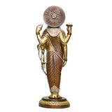Brass Dhanvantri statue, back view with circular halo, 20-inch height.