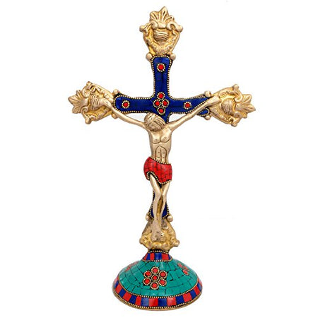 Brass Cross Jesus Christ Sculpture (Height - 11 inches)