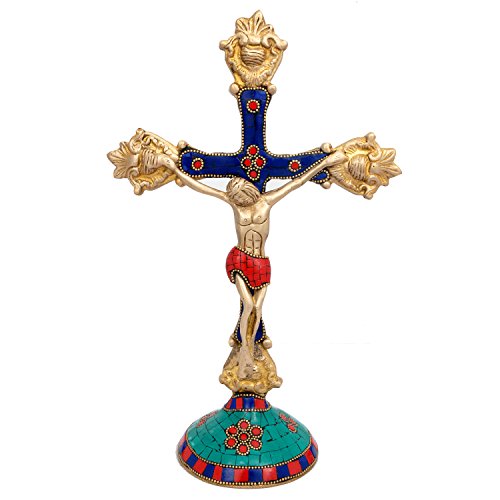 11 Inch Cross Jesus Statue Christ Crucifix Handmade Catholic Brass Figurine Sculpture