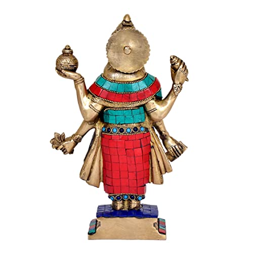 Brass Dhanvantri Idol with stone work (Height 11 Inches) Craft Detail