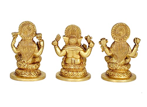 Brass Goddess Lakshmi Ganesha Saraswati Idol (Height 5 inch) Craft Detail