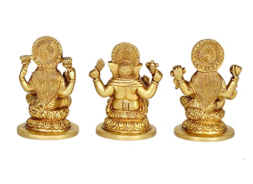 AONA Brass Goddess Lakshmi Ganesha Saraswati Idol | Lakshmi Ganesh Murti | Height 5 inch