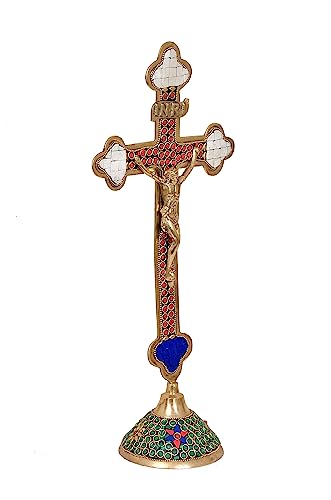 Brass Jesus Christ On Cross Statue Idol for Home Decor Showpiece | Height : 16 inches