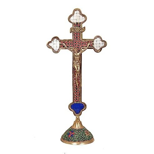 Brass Jesus Christ On Cross Statue (Height : 16 inches) Mandir Setting