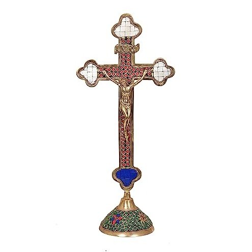 Brass Jesus Christ On Cross Statue Idol for Home Decor Showpiece | Height : 16 inches