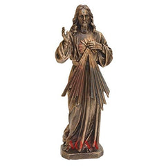 Front view of 8.5 in Jesus polyresin statue with draped robe and blessing hand