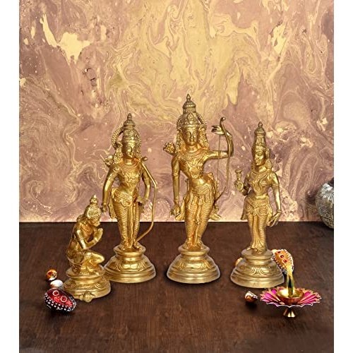 AONA Brass Bhagwan Ram Darbar with Sita Laxman Hanuman Idol Statue Temple Home Decor Religious Indian Art Statue Height 16 Inches