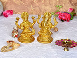 Brass Ganesha & Lakshmi murti pair, 5 inch, seated idols with raised hands