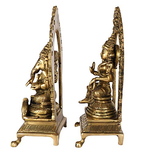 AONA Brass Goddess Laxmi Ganesha Idol - Lakshmi Ganesh Murti (8.5" Height X 5" Width, Golden)