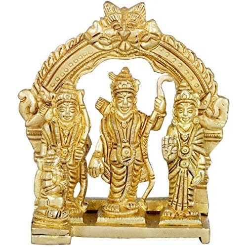 Brass India Lord Ram, Laxman and Sita Darbar Religious Indian Art Statue (Gold, Height : 4.2 Inches)