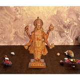 Golden brass Dhanvantri idol, 11 in, standing with four arms and raised bowl