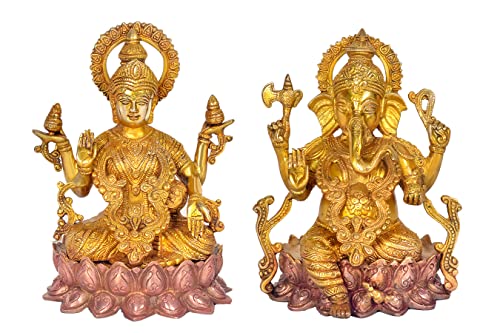 AONA Brass Ganesha Lakshmi Idol | Statue of Ganesha Lakshmi Religious Statue Height 10 Inch