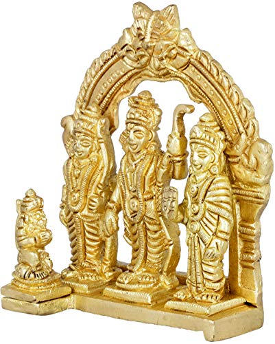 Brass India Lord Ram, Laxman and Sita Darbar Religious Indian Art Statue (Gold, Height : 4.2 Inches)