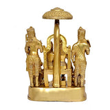 Brass Ram Darbar figurine, side view of Rama and family under umbrella