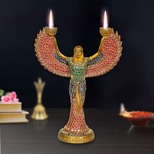 AONA Brass Egyptian Statue of Goddess ISIS with Candle Holder Goddess of Egypt Height 12 inch