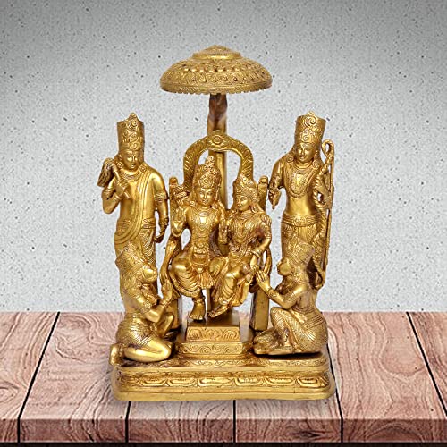 AONA Lord Rama with Family Ram Darbar with Hanuman Brass Statue (Height:15.5 Inches)