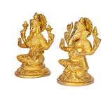 Brass Ganesha & Lakshmi murti pair, angled view, detailed headdresses and seated poses
