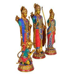 Brass darbar figurine group with 3 standing statues and 1 seated child figure, ornate details