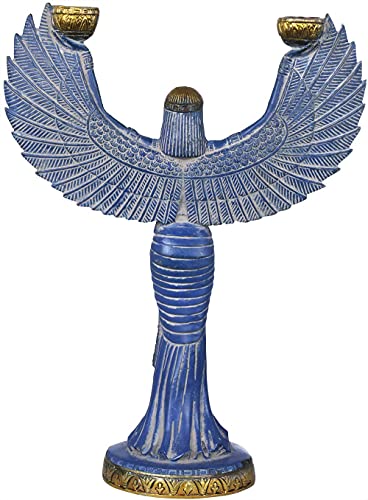 Brass Egyptian Goddess ISIS with Candle Holder Blue (12 inch) Study Setting